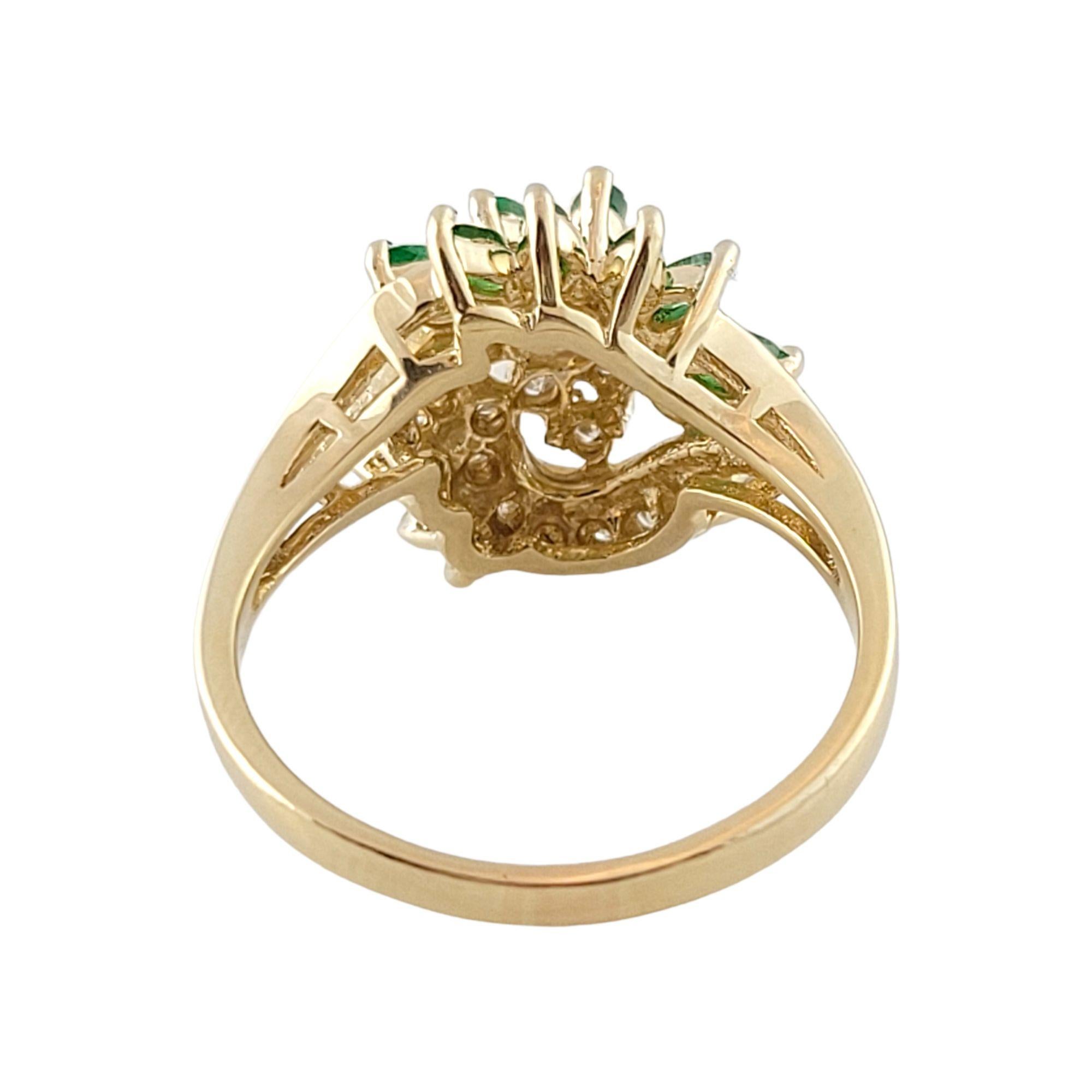 Women's 14K Yellow Gold Emerald and Diamond Ring For Sale
