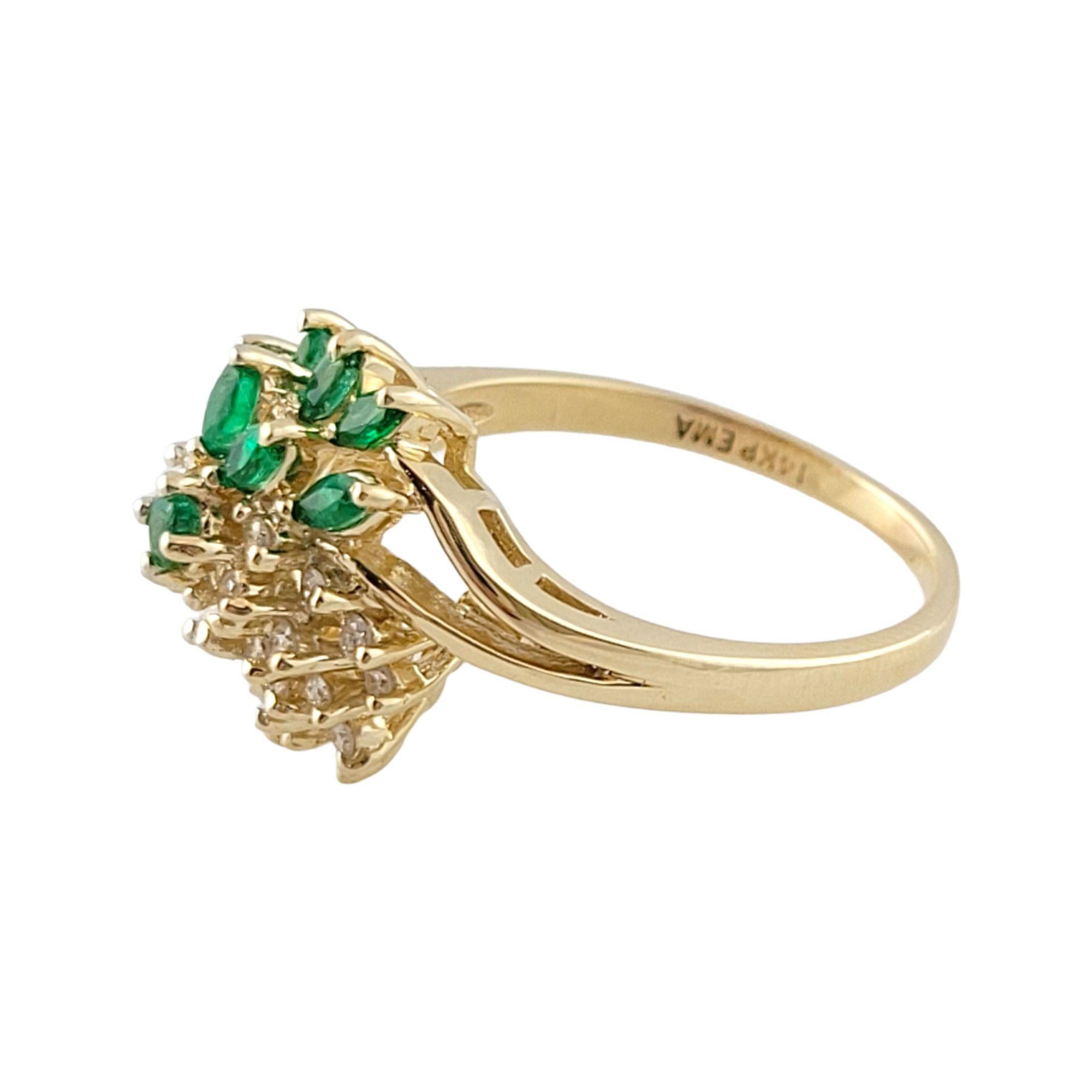 14K Yellow Gold Emerald and Diamond Ring For Sale 2