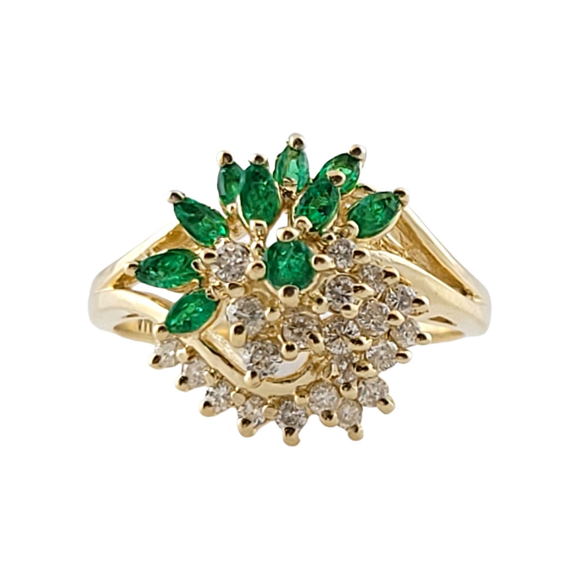 14K Yellow Gold Emerald and Diamond Ring For Sale 3
