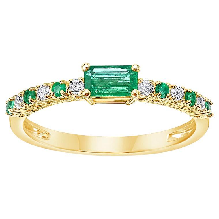 14K Yellow Gold Emerald and Diamond Ring with 5x3 Center Stone 