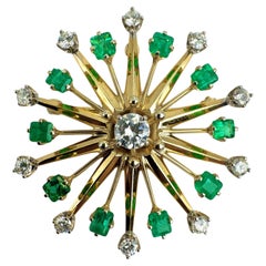 Pendentif broche en or jaune 14K avec émeraude et diamant en étoile