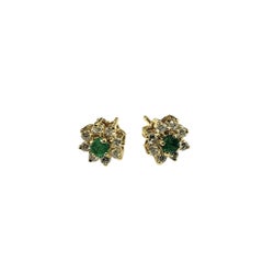 14K Yellow Gold Emerald and Diamond Stud Earrings #16672