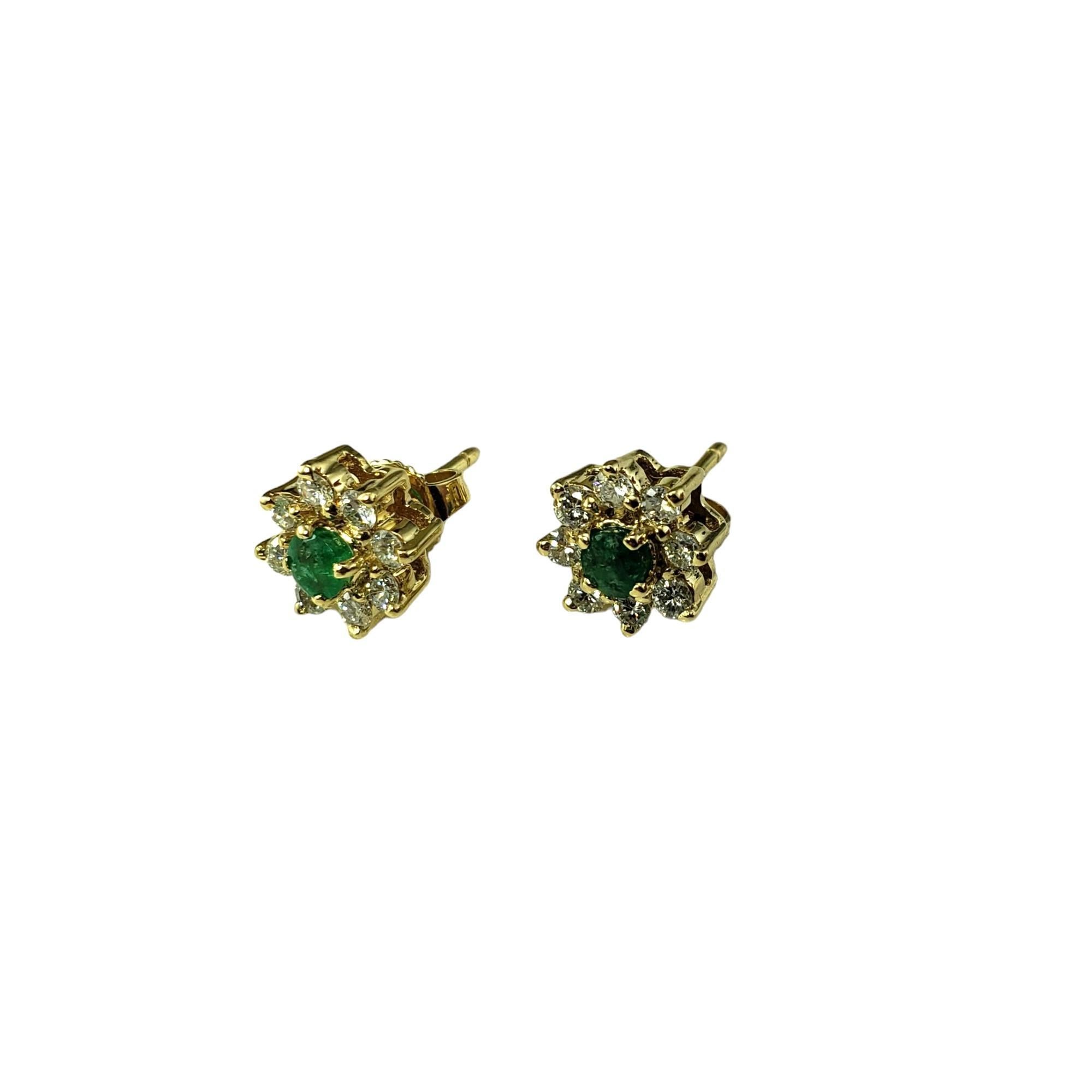 14K Yellow Gold Emerald and Diamond Stud Earrings #16672 In Good Condition For Sale In Washington Depot, CT