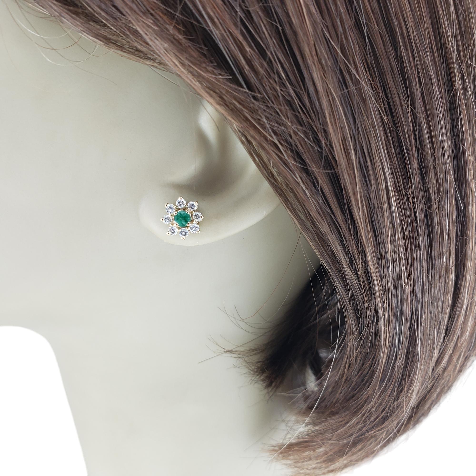 14K Yellow Gold Emerald and Diamond Stud Earrings #16672 For Sale 3