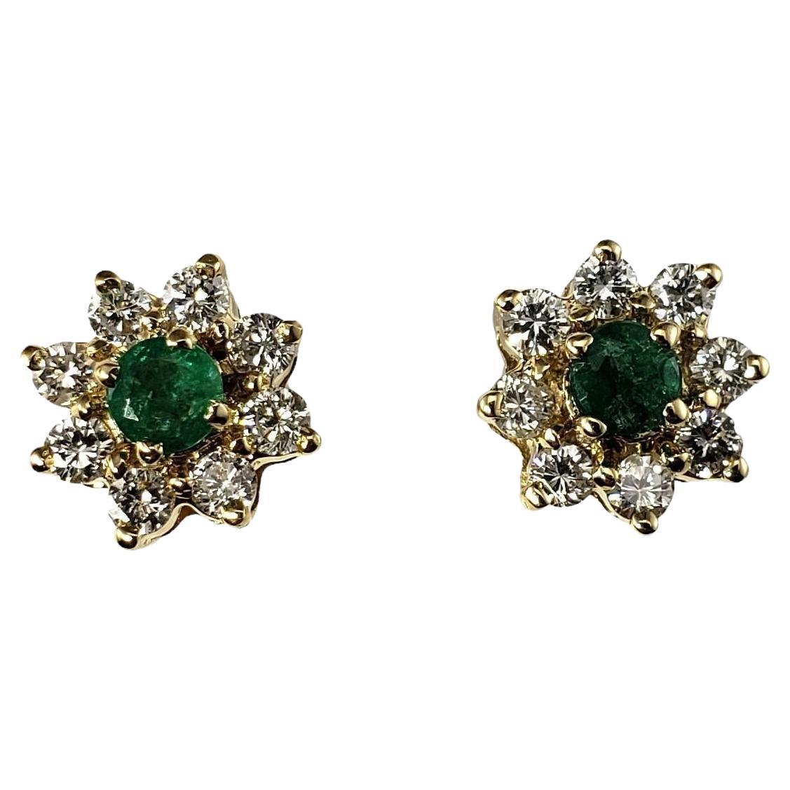 14K Yellow Gold Emerald and Diamond Stud Earrings #16672