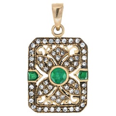 Colgante Filigrana Estilo Vintage Esmeralda y Diamante Oro Amarillo 14K