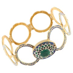 Bracelet en or jaune 14K avec émeraude et émail MF05-050726