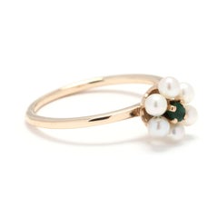 14 Karat Yellow Gold, Emerald and Pearl Flower Ring