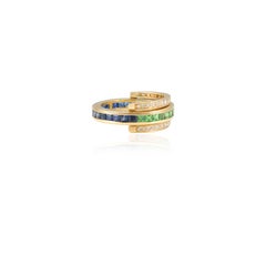 Unique 14k Yellow Gold Emerald and Sapphire Reversible Ring with Diamonds