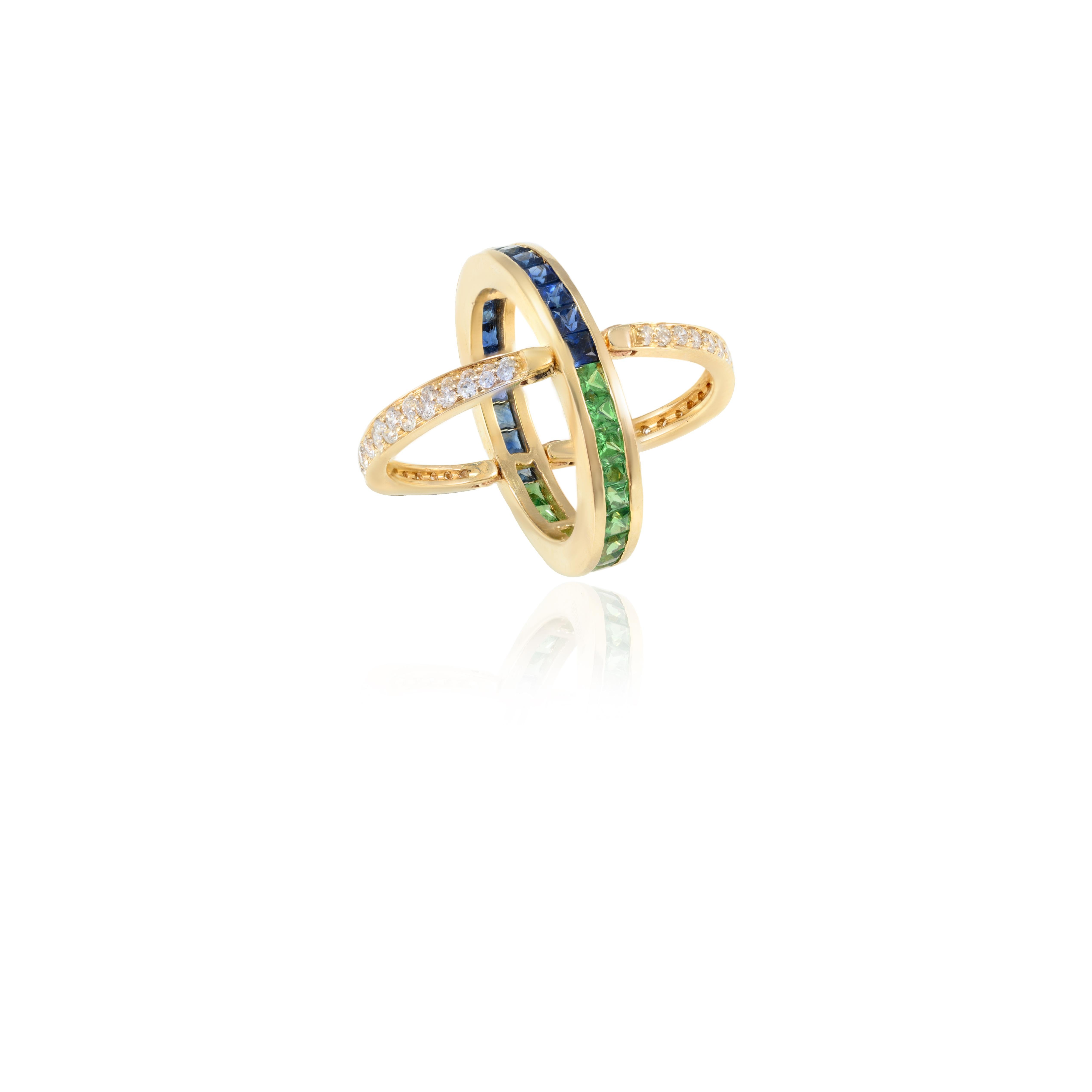 For Sale:  Unique 14k Yellow Gold Emerald and Sapphire Reversible Ring with Diamonds 5