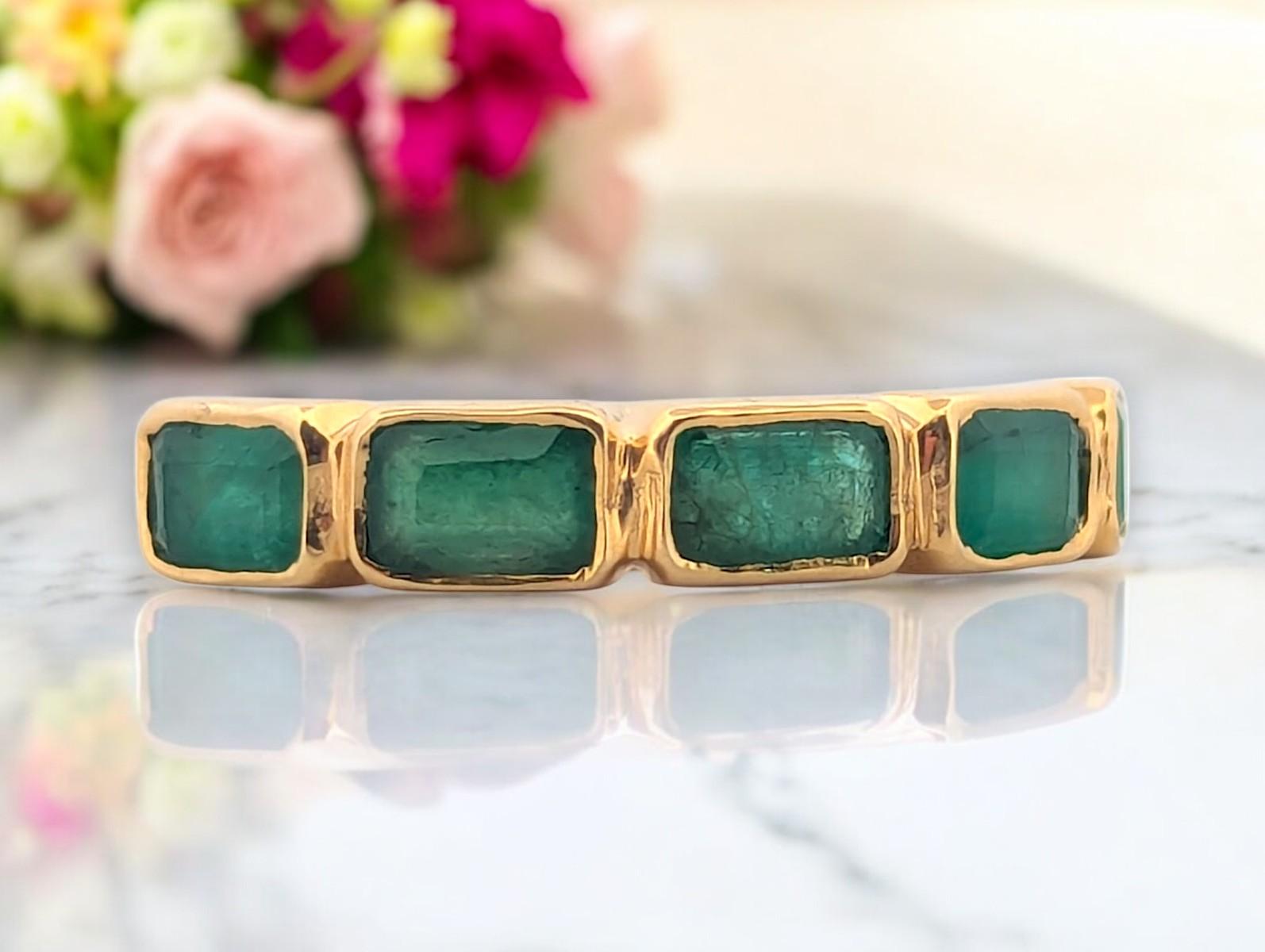 Dahlia  14K Yellow Gold Emerald Band  1.60 CT Natural Emerald Cut Emeralds 2