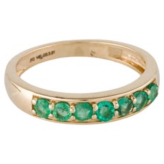 14K Yellow Gold Emerald Band Ring, Size 8, 0.52 Carat Faceted Round Emerald