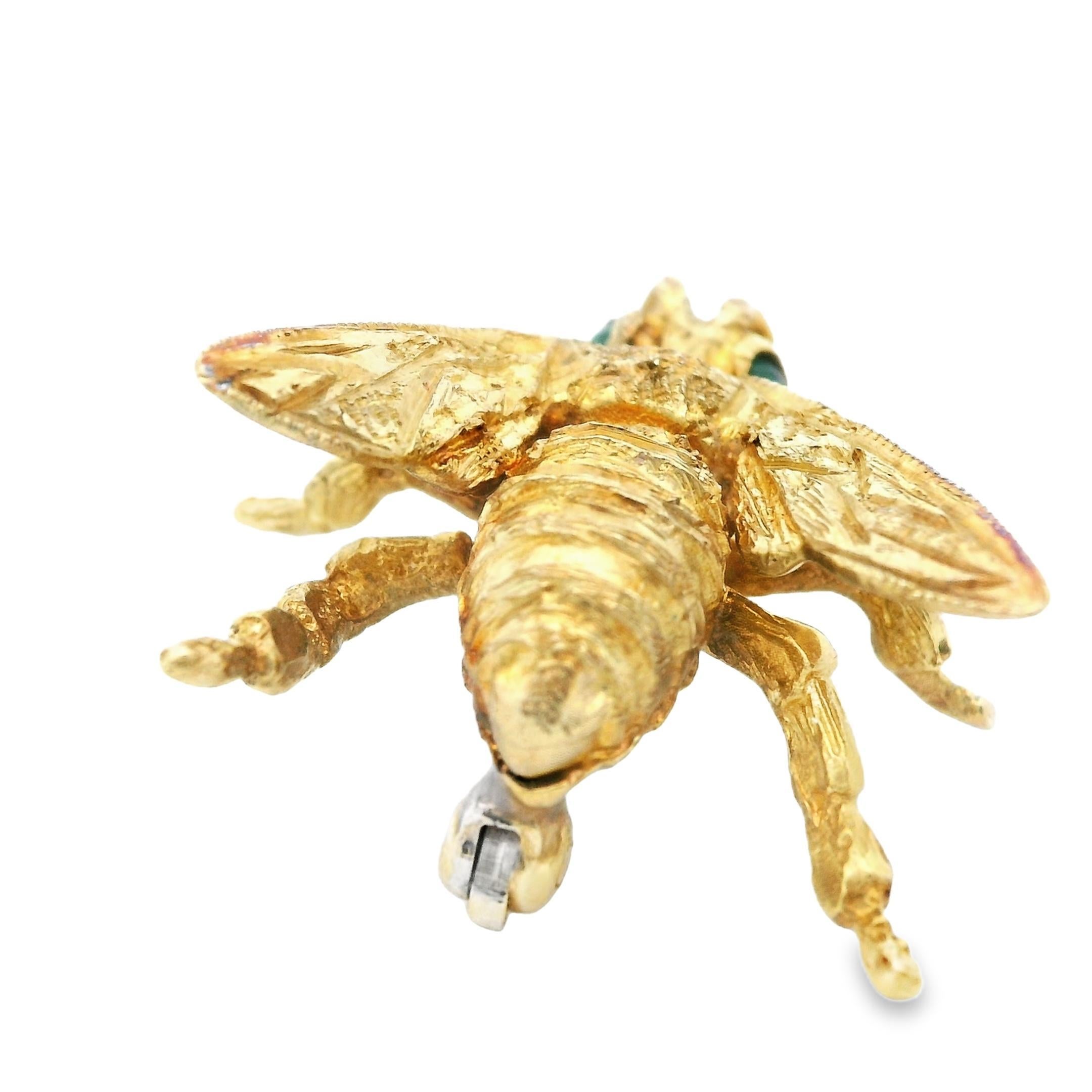 14k Gelbgold & Smaragd Bienenbrosche Damen im Angebot