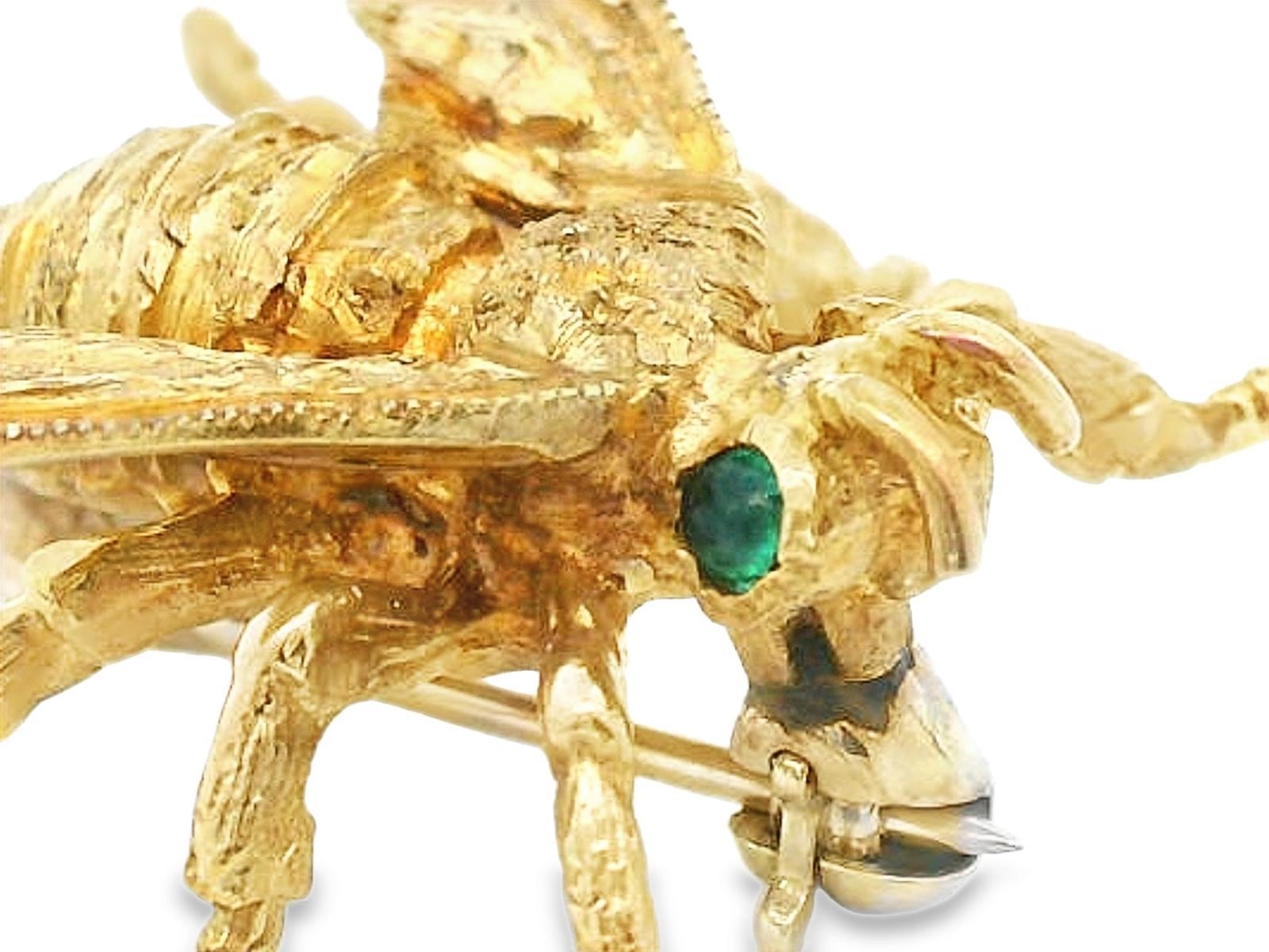 14k Gelbgold & Smaragd Bienenbrosche im Angebot 1