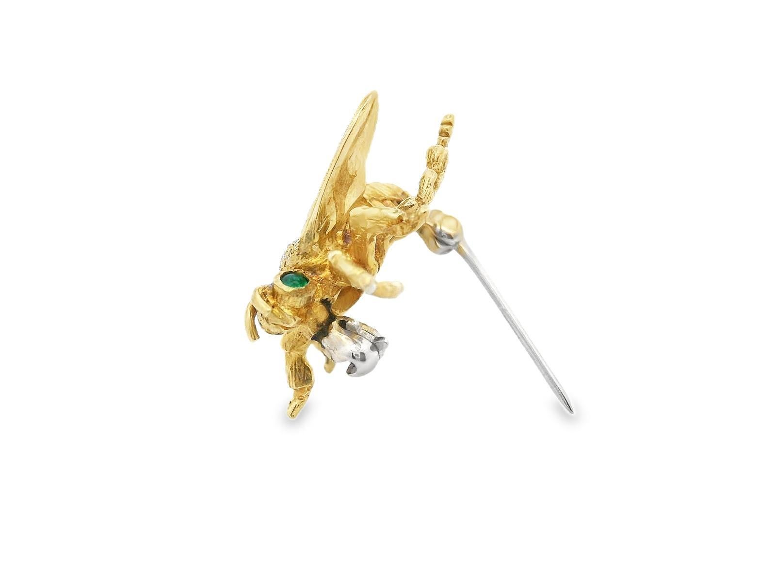14k Gelbgold & Smaragd Bienenbrosche im Angebot 2