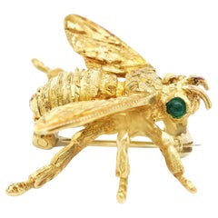 14k Yellow Gold & Emerald Bee Brooch