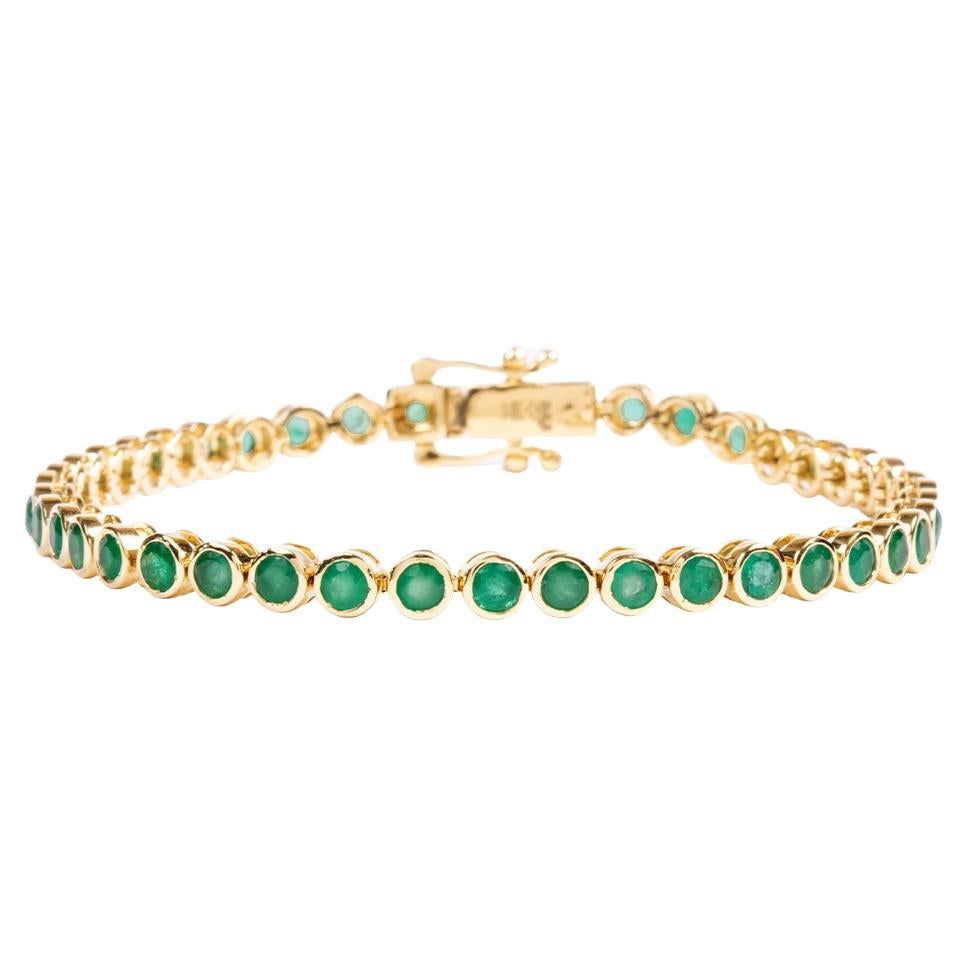 14k Yellow Gold Emerald Bezel Bracelet For Sale
