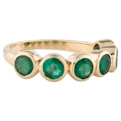 14K Yellow Gold Emerald Bezel Set Band, 1.58 Carat Round Emeralds, Size 6