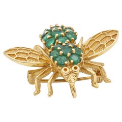 14k Yellow Gold Emerald Bumblebee With Honeycomb Textured Wings Brooch Pendant