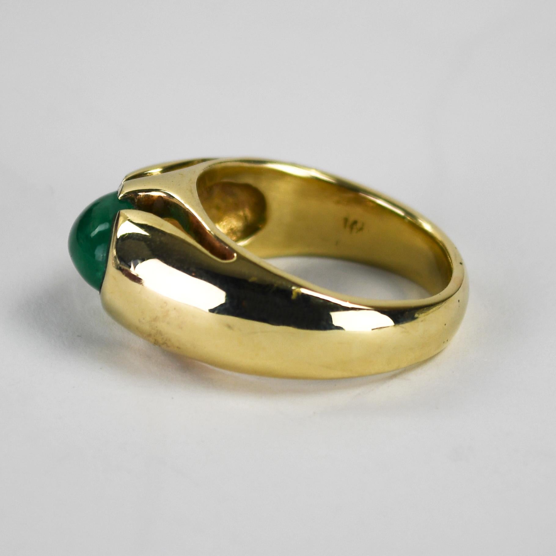 Anillo Cabujón Esmeralda Oro Amarillo 14K 3.00ct en venta 1