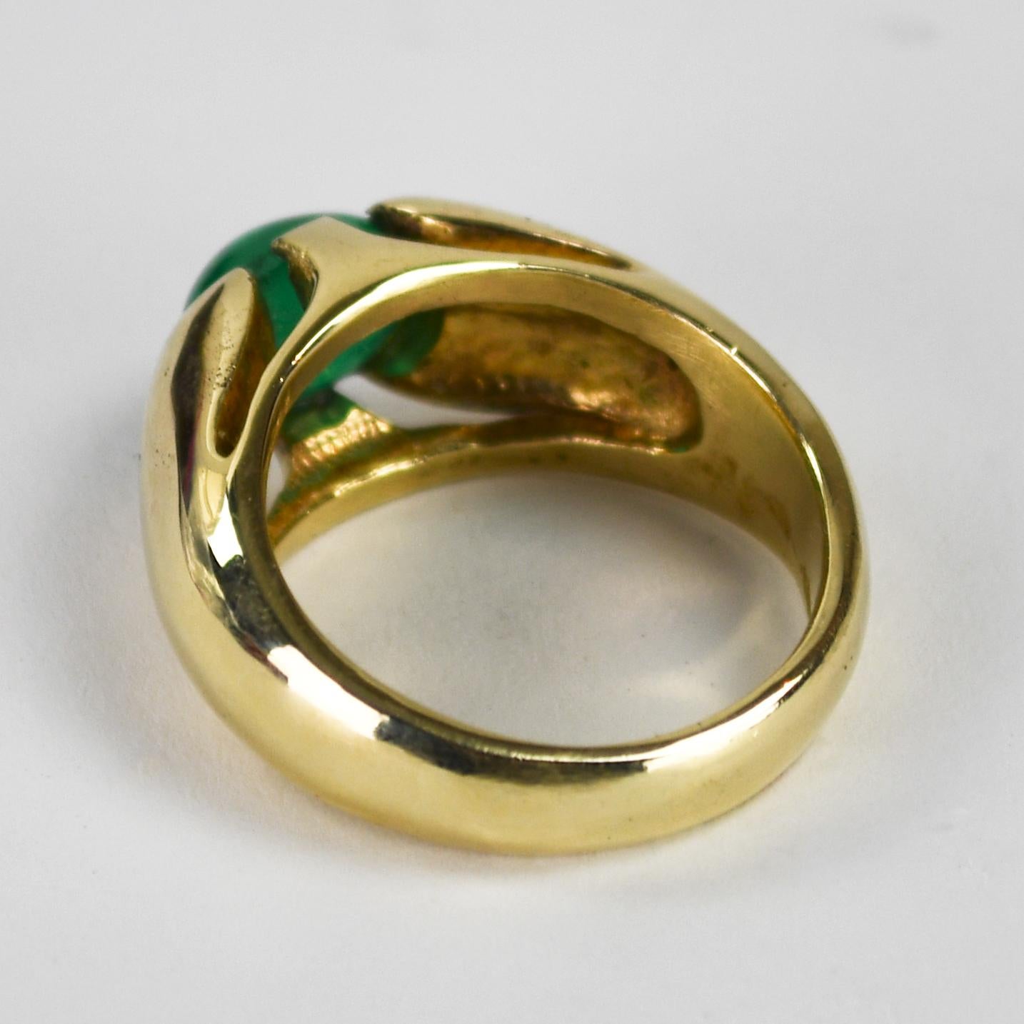 Anillo Cabujón Esmeralda Oro Amarillo 14K 3.00ct en venta 3