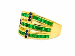 14K Yellow Gold Emerald Cocktail Ring Natural Emerald Statement Ring Unisex