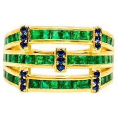 14K Yellow Gold Emerald Cocktail Ring Natural Emerald Statement Ring Unisex