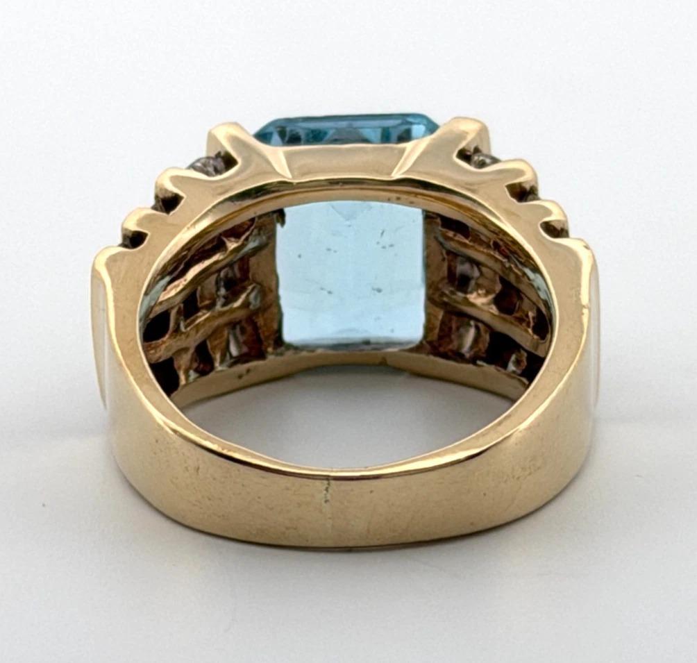 14K Gelbgold Smaragdschliff 7,75g Aquamarin Diamant Ring Größe 4,75 (Zeitgenössisch) im Angebot