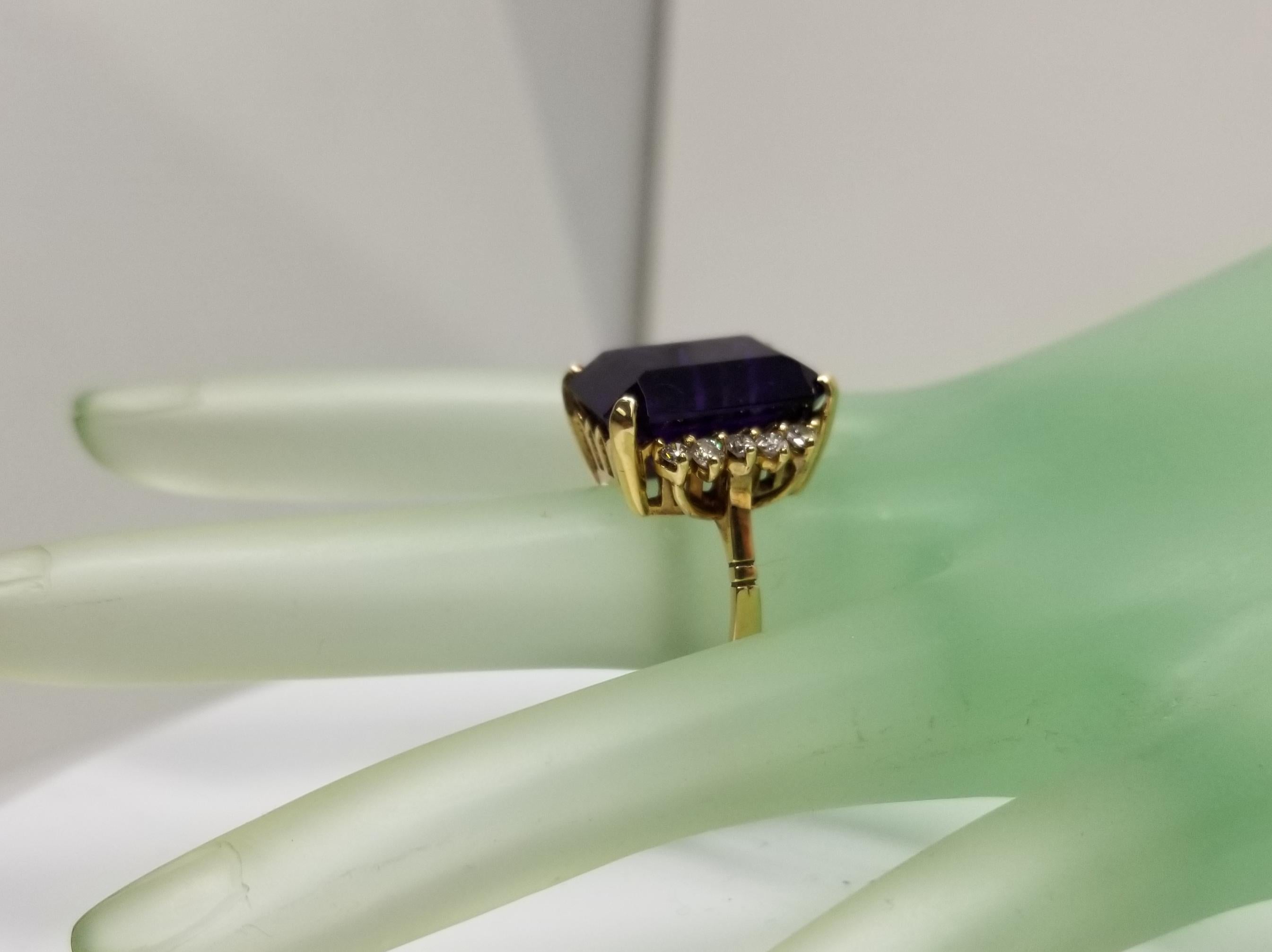 Women's 14 Karat Yellow Gold Emerald Cut Amethyst and Diamond Ring