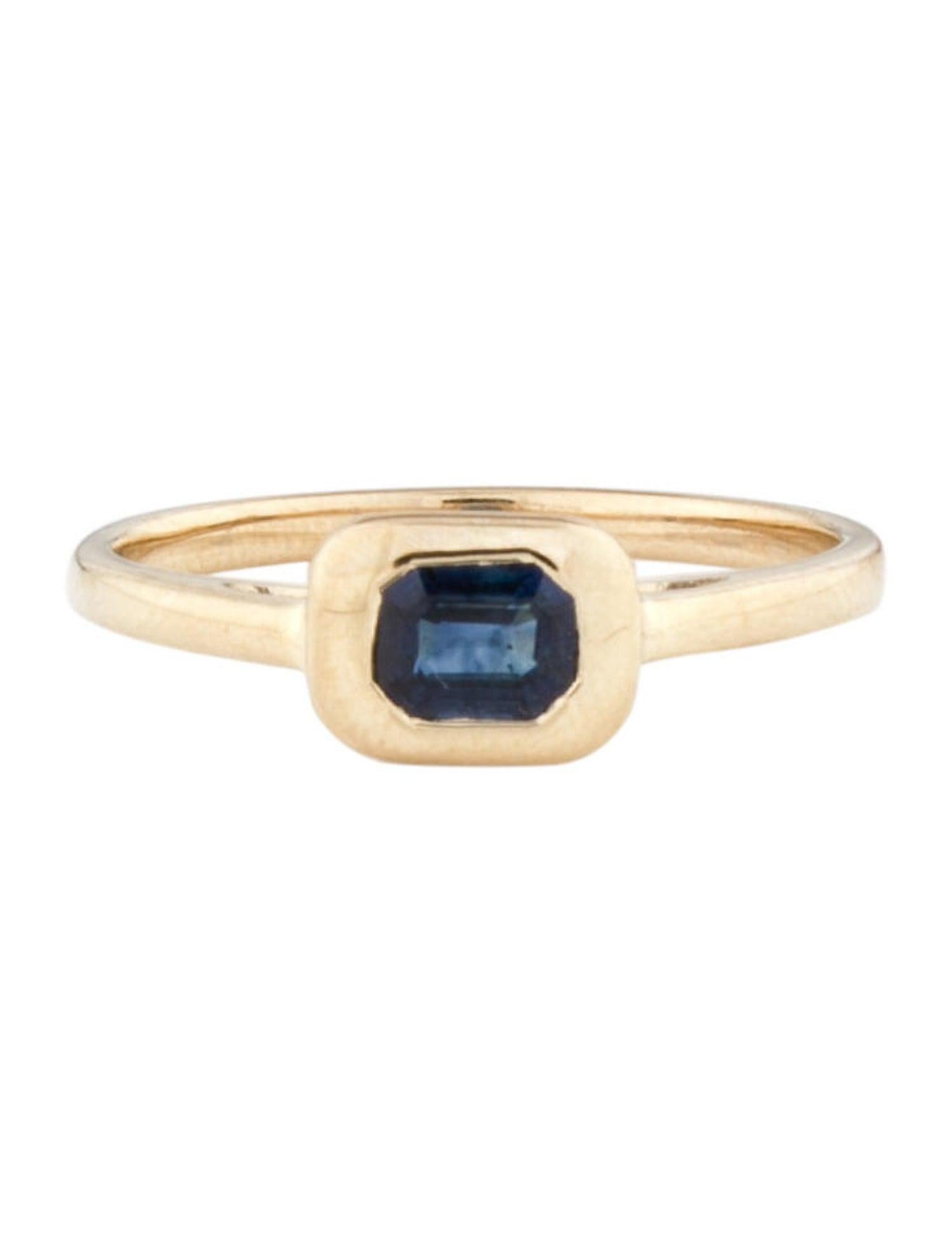 Emerald Cut 14k Yellow Gold & Emerald-Cut Blue Sapphire Ring 0.65 CTTW For Sale