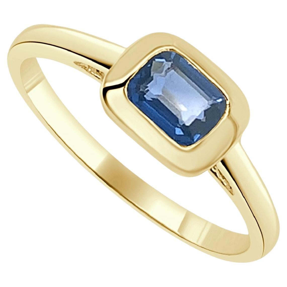 14k Yellow Gold & Emerald-Cut Blue Sapphire Ring 0.65 CTTW