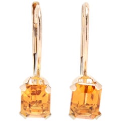 14 Karat Yellow Gold and Emerald Cut Citrine Drop Earrings
