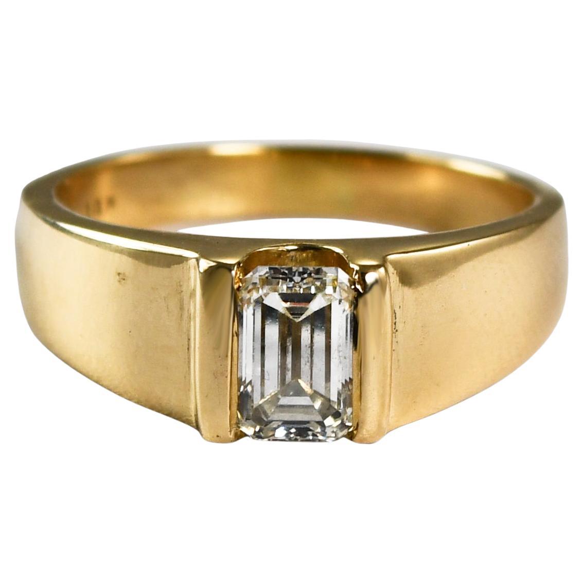 14 Karat Gelbgold Smaragdschliff Diamantring 0,75 Karat