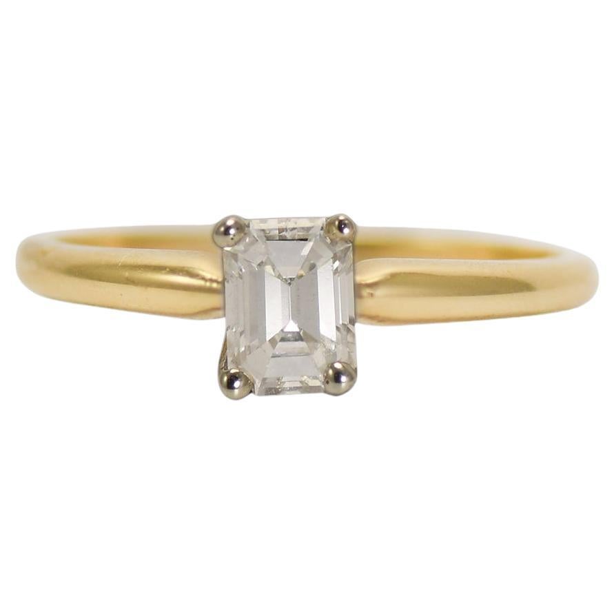 14K Yellow Gold Emerald Cut Diamond Solitaire Ring 0.45ct