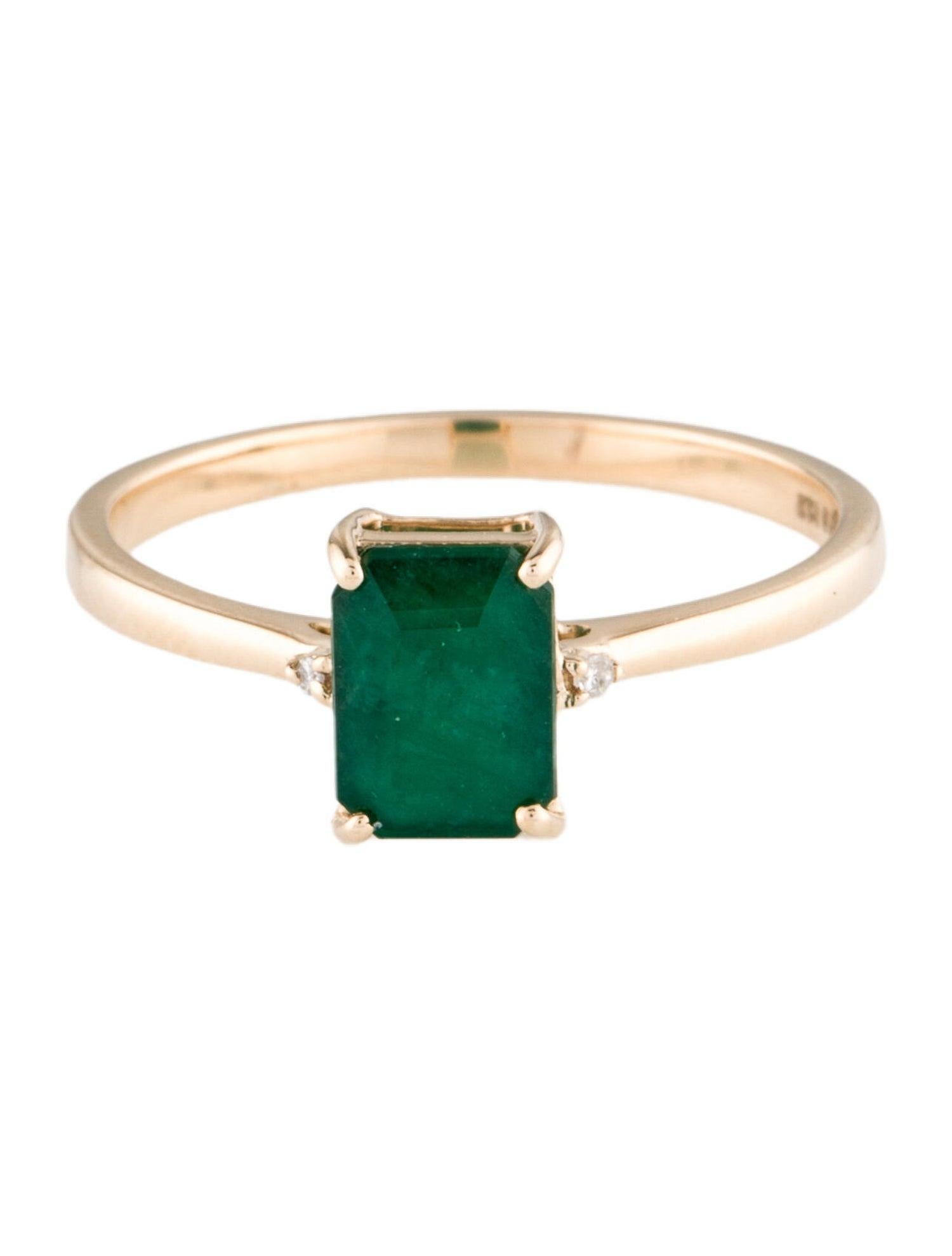 14K Yellow Gold Emerald Cut Emerald & Diamond Cocktail Ring Size 7 In New Condition For Sale In Holtsville, NY