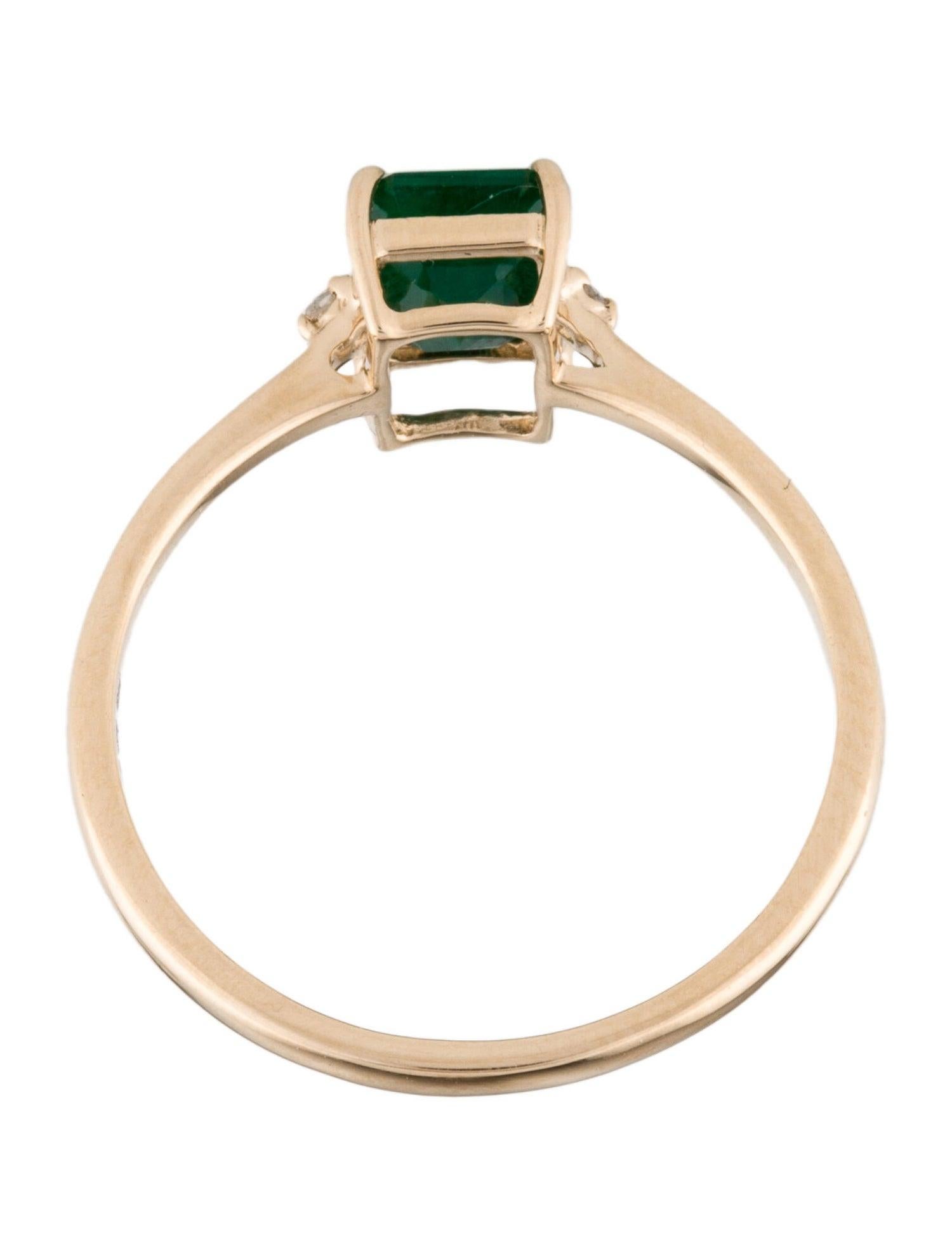 14K Yellow Gold Emerald Cut Emerald & Diamond Cocktail Ring Size 7 For Sale 1