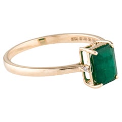 14K Yellow Gold Emerald Cut Emerald & Diamond Cocktail Ring Size 7