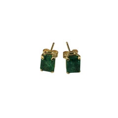 14K Yellow Gold Emerald Cut Emerald Stud Earrings #17176