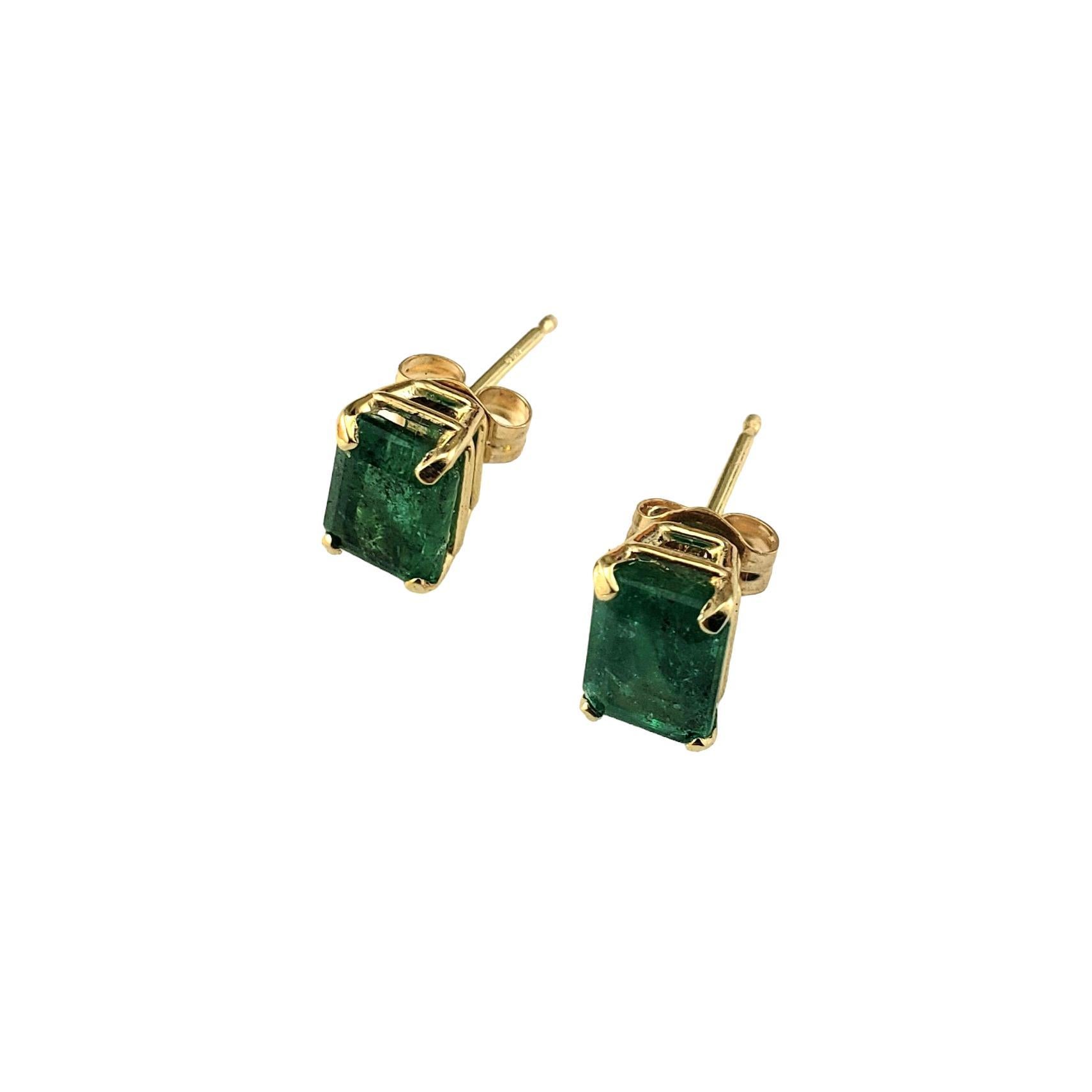 Women's 14K Yellow Gold Emerald Cut Emerald Stud Earrings #17176 For Sale