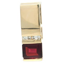 14k Yellow Gold Emerald Cut Garnet Diamond Geometric Long Slide Pendant