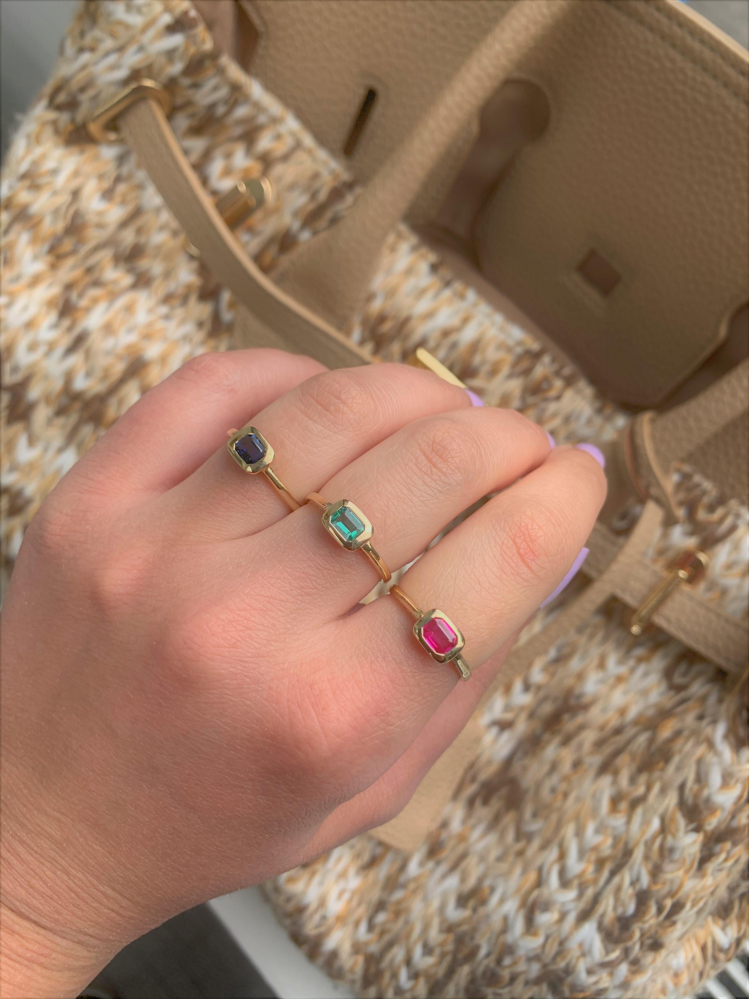 Charming and Elusive Design - This stackable ring features a 14k gold band, and a emerald cut shaped gorgeous Emerald approximately 0.60cts, available in white, yellow and rose gold
Measurements for ring size: The finger Size of the ring is 7 and