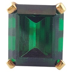 14K Yellow Gold Emerald Cut Green Tourmaline Solitaire Ring Size 6.5 #16939