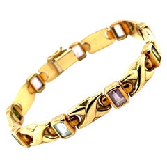 Antique 14K Yellow Gold Emerald Cut Multi Color Gemstone Link Bracelet