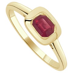14k Yellow Gold & Emerald-Cut Red Ruby Emerald Ring 0.65 CTTW