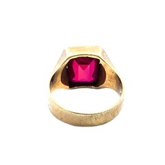 14K Yellow Gold Emerald-Cut Red Stone Ring