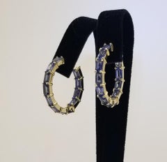 14k Yellow Gold Emerald Cut Sapphire Hoop Earrings