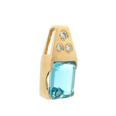 14k Yellow Gold Emerald Cut Swiss Topaz & Diamond Geometric Slide Charm Pendant