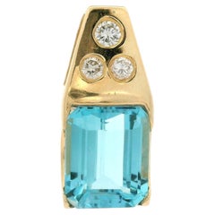 14k Yellow Gold Emerald Cut Swiss Topaz & Diamond Geometric Slide Charm Pendant