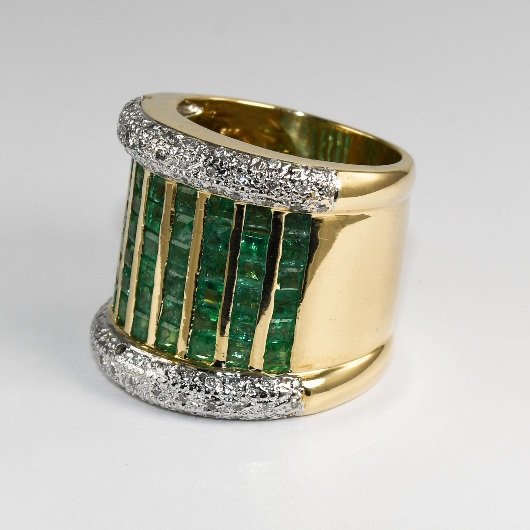 14K Yellow Gold Emerald & Diamond Band Ring 12.9g 1