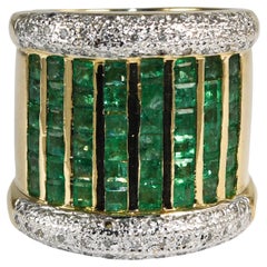 14K Yellow Gold Emerald & Diamond Band Ring 12.9g